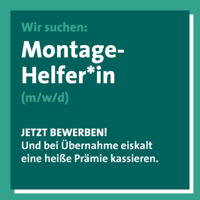 🧊 ❄️ 😎 Der coolste Arbeitsplatz der Welt! 😎 ❄️ 🧊

Wir bei Clausen Systemkühlung stehen für Qualität und Innovation in Sachen Klima-, Kälte- und Gebäudeleittechnik in Norddeutschland.
Wenn Dich die Bereiche Kälte- und Klimatechnik auch nicht kalt lassen, dann suchen wir Dich als:

Montage-Helfer*in (m/w/d)

Werde Teil eines coolen Teams in unserem erfolgreichen Unternehmen. Wir zahlen überdurchschnittlich, haben flexible Arbeitszeiten und ein tolles Betriebsklima und vieles mehr. Übrigens, nach der Probezeit kassierst Du zusätzlich noch eine heiße Prämie!

Bewirb Dich noch heute! ☃️💪🏻
Ruf einfach an unter:
☎️ 040 555 02 99-0 oder schreib uns eine kurze Mail an:
📧 c.clausen@clausensystemkuehlung.de

Wir freuen uns auf Dich!
.
.
.
#clausensystemkühlung #kältetechnik #klimatechnik #lüftung #gebäudeleittechnik #handwerk #diecreativen #klimaliebe #börnsen #hamburg #meinbergedorf #bergedorf #schleswigholstein #niedersachsen #norddeutschland #notdienst #klima #systemkühlung